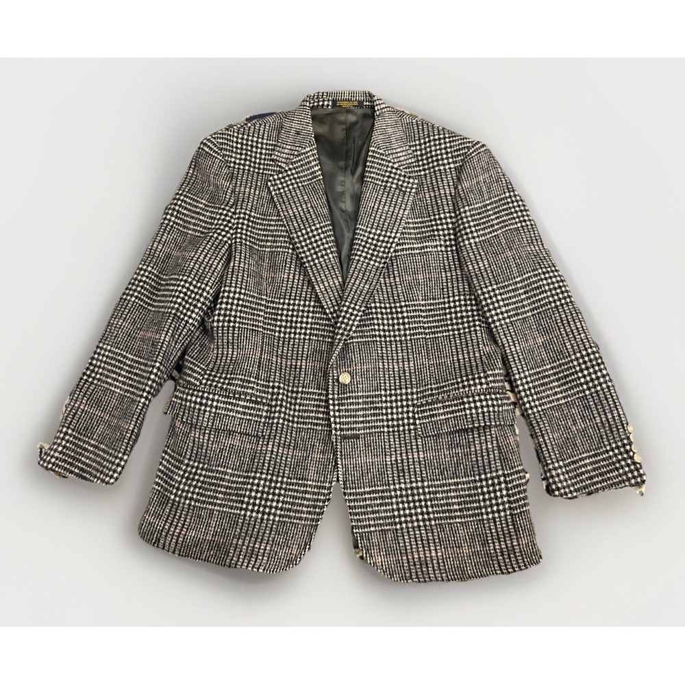Evan Picone Shaggy Wool Tweed Blazer Mens 43R (44) Gray Gun Check Single Vented